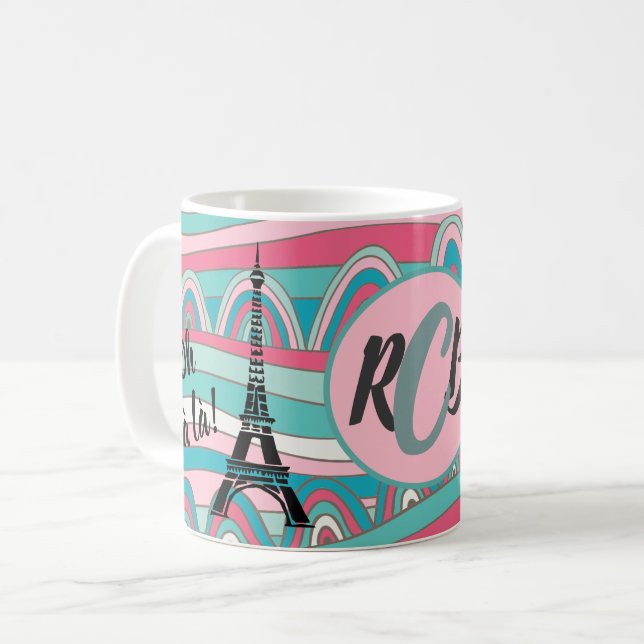 Französisch Oh la la! Paris Eiffel Tower Monogram Kaffeetasse (Vorderseite Links)