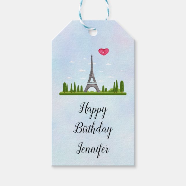 Französisch Paris mit Eiffelturm Geburtstag Geschenkanhänger (Vorderseite)