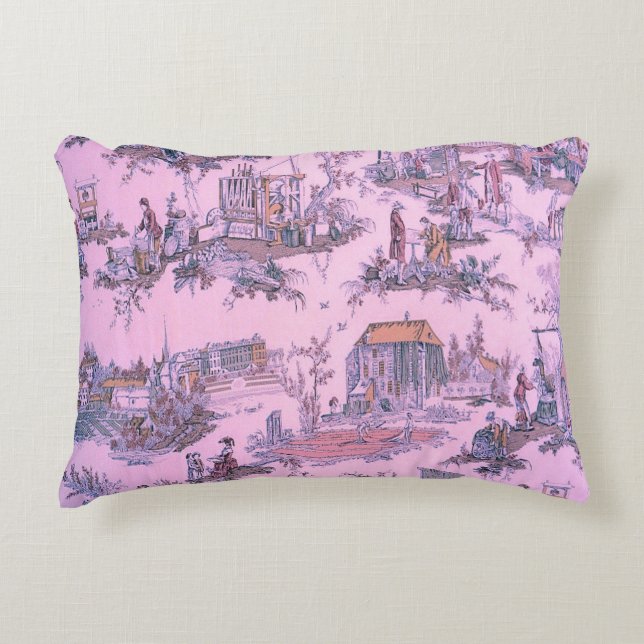 Französisch Pink Toile de Jouy Chinoiserie Stil Ru Dekokissen (Vorderseite)