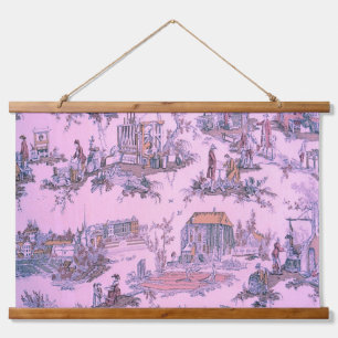Französisch Pink Toile de Jouy Chinoiserie Stil Ru Wandteppich Mit Holzrahmen
