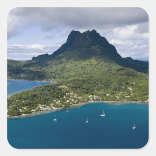 Französisch-Polynesien, Bora Bora. Luftansicht von Quadratischer Aufkleber