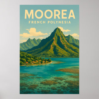 Französisch-Polynesien Reiseplakat - Retro Moorea Poster