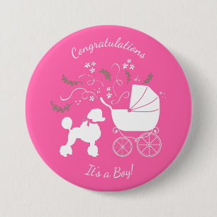 Französisch Poodle Dog Babydusche Welpe Pink Girl Button