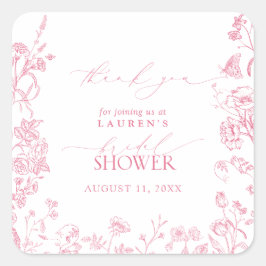 Französisch Rosa Klassisches Brautparty Floral Vie Quadratischer Aufkleber