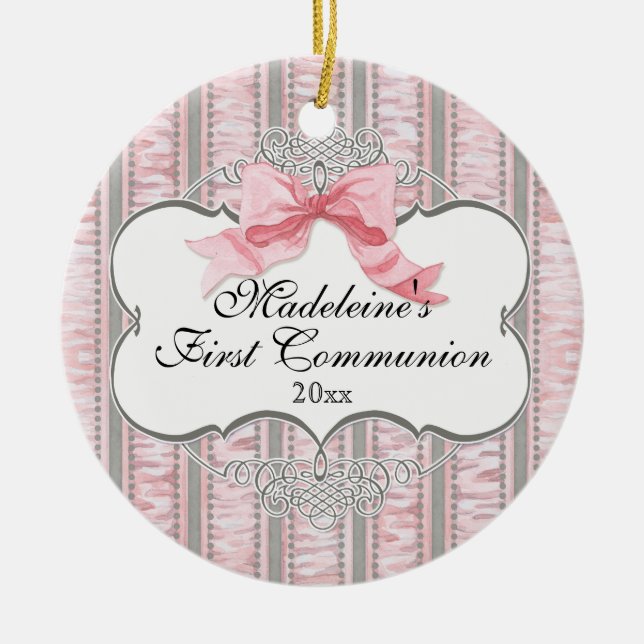 Französisch Rosa Ribbon Bow Erste Kommunion Orname Keramik Ornament (Vorne)