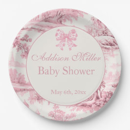 Französisch Rosa Toile Floral Bow Baby Girl Dusche Pappteller