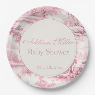 Französisch Rosa Toile Floral Bow Baby Girl Dusche Pappteller