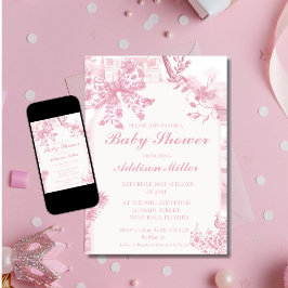 Französisch Rosa Toile Floral Bow Baby Girl Dusche Save The Date