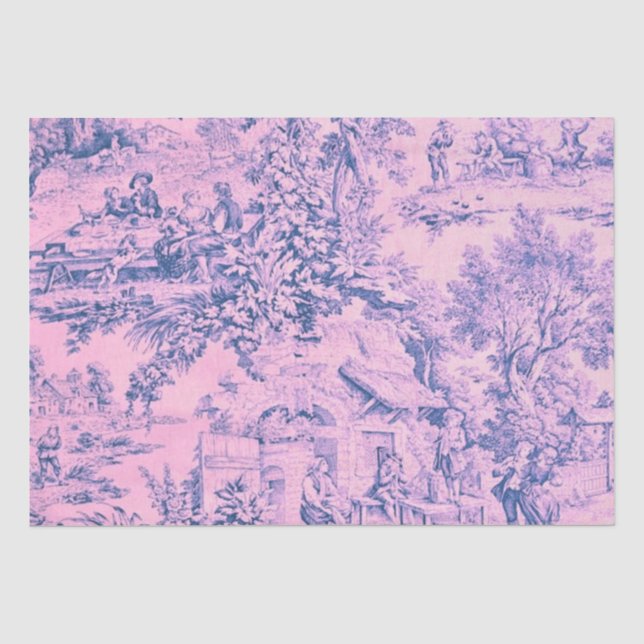 Französisch Rosa Toile Rokoko Rustikale Dekoupage Seidenpapier (Vorderseite)