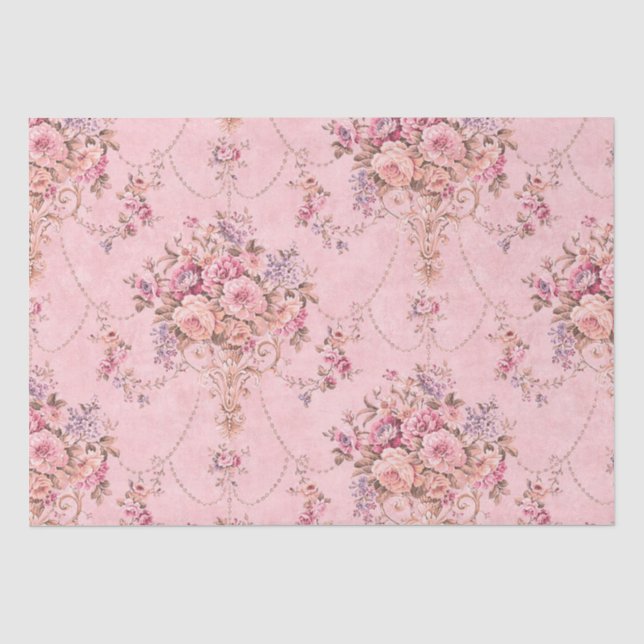 Französisch Rosa Viktorianisch Style Blumendekouti Seidenpapier (Vorderseite)
