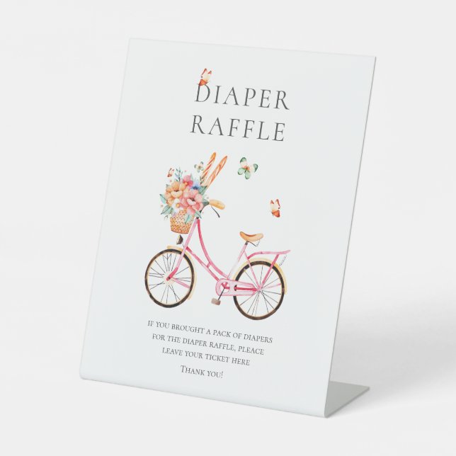 Französisch rosa Vintages Fahrrad Windeln Raffle P Sockelschild (Vorderseite)