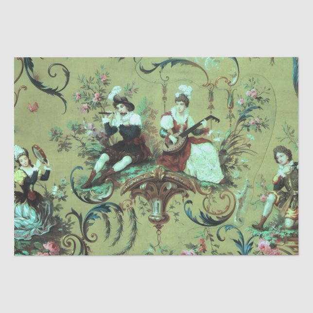 Französisch Sage Green Toile Viktorianisch Style D Seidenpapier (Vorderseite)