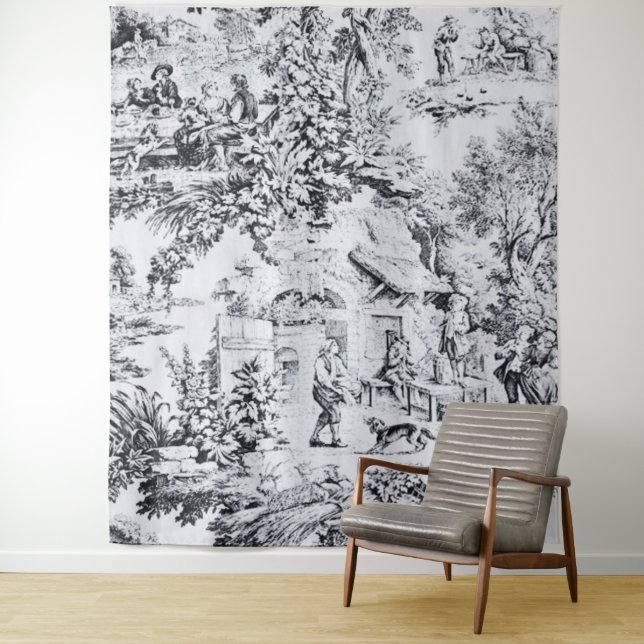 Französisch Schwarz-weiß Toile Chinoiserie Rustika Wandteppich (Beispiel)