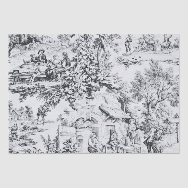 Französisch Schwarz-weiß Toile Rustikale Stil Deco Seidenpapier (Vorderseite)