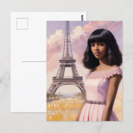 Französisch Schwarzes Mädchen Rosa Pariser Kunst Postkarte