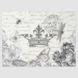 Französisch Script Vintag Floral Paris Dragonfly C Seidenpapier<br><div class="desc">Schöne Schwarz-Weiß-Illustrationen mit einer Krone in der Mitte und einem sepia-Schriftzeichen-Hintergrund. Ein Schmetterling,  Honigbiene und Schmetterlinge teilen sich die Szene. Der Nektarierschmetterling unter der Krone ist kein Monarch: sie ist eine Königin,  Danaus gilippus-Schmetterling. Tolle Idee für decoupage Projekte.</div>