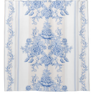 Französisch, Shabby Chic, Vintag, blassblau, wei Duschvorhang