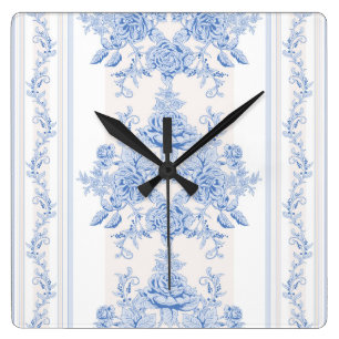Französisch, Shabby Chic, Vintag, hellblau, weiß Quadratische Wanduhr