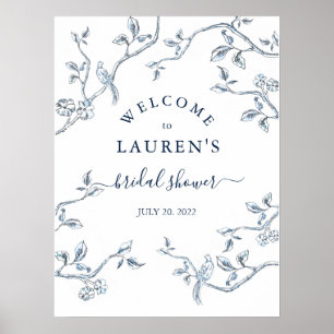 Französisch Toile Blau & weißer Brausebad-Empfang  Poster
