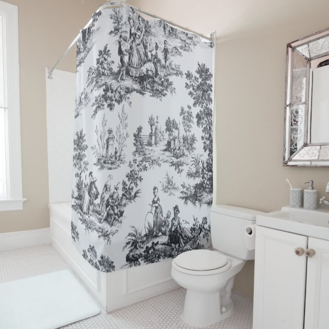 Französisch toile de joues Schwarz-Weiß elegant Duschvorhang (Beispiel)