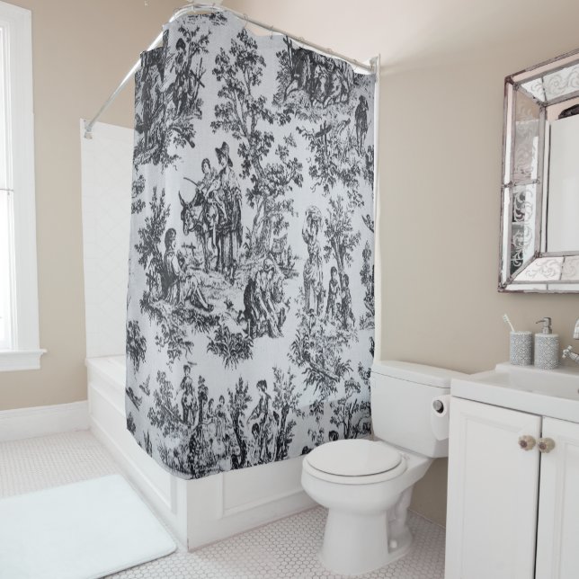 Französisch toile de joues Schwarz-Weiß elegant Duschvorhang (Beispiel)