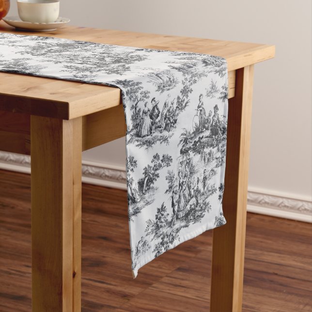Französisch toile de joues Schwarz-Weiß elegant Großer Tischläufer (Beispiel)