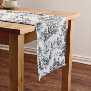 Französisch toile de joues Schwarz-Weiß elegant Kurzer Tischläufer