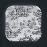 Französisch toile de joues Schwarz-Weiß elegant Pappteller<br><div class="desc">Französische Toile de jouy schwarz-weiß.</div>
