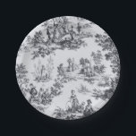 Französisch toile de joues Schwarz-Weiß elegant Pappteller<br><div class="desc">Französische Toile de jouy schwarz-weiß.</div>