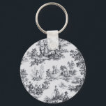 Französisch toile de joues Schwarz-Weiß elegant Schlüsselanhänger<br><div class="desc">Französische Toile de jouy schwarz-weiß.</div>