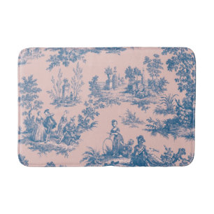 Französisch toile de jouy blau und rosa elegant badematte