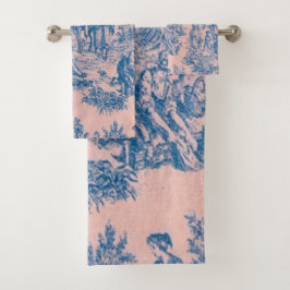 Französisch toile de jouy blau und rosa elegant badhandtuch set