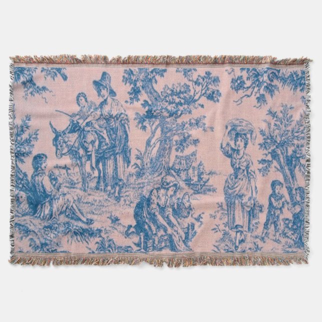 Französisch toile de jouy blau und rosa elegant decke (Vorderseite)