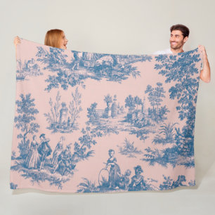 Französisch toile de jouy blau und rosa elegant fleecedecke