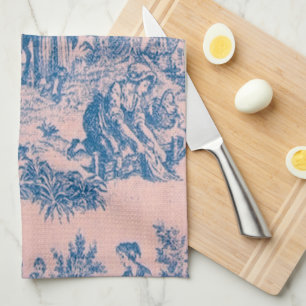 Französisch toile de jouy blau und rosa elegant geschirrtuch