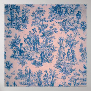 Französisch toile de jouy blau und rosa elegant poster