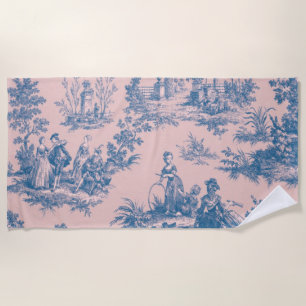 Französisch toile de jouy blau und rosa elegant strandtuch