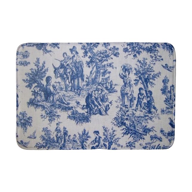 Französisch toile de jouy blau-weiß elegant badematte (Vorderseite)
