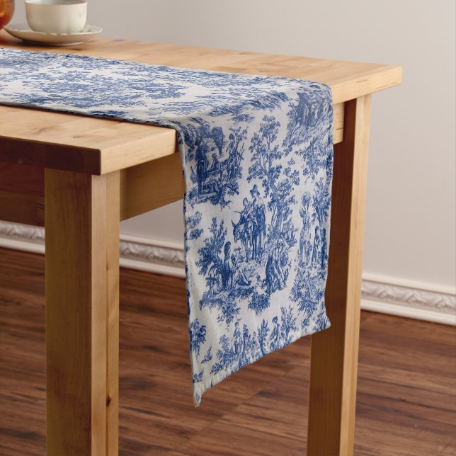 Französisch toile de jouy blau-weiß elegant großer tischläufer (Beispiel)