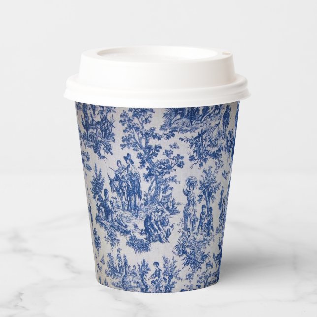 Französisch toile de jouy blau-weiß elegant pappbecher (Vorderseite)