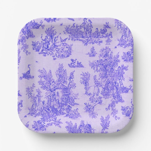 Französisch toile de jouy blau-weiß elegant pappteller (Vorderseite)