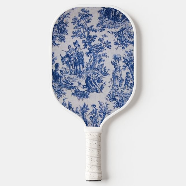 Französisch toile de jouy blau-weiß elegant pickleball schläger (Vorderseite)