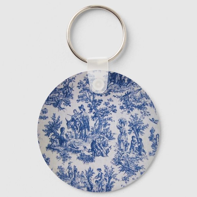 Französisch toile de jouy blau-weiß elegant schlüsselanhänger (Vorderseite)