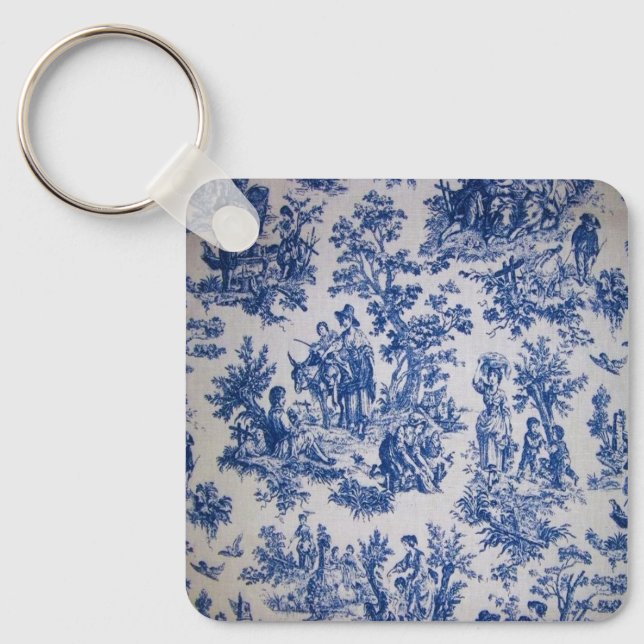 Französisch toile de jouy blau-weiß elegant schlüsselanhänger (Vorderseite)