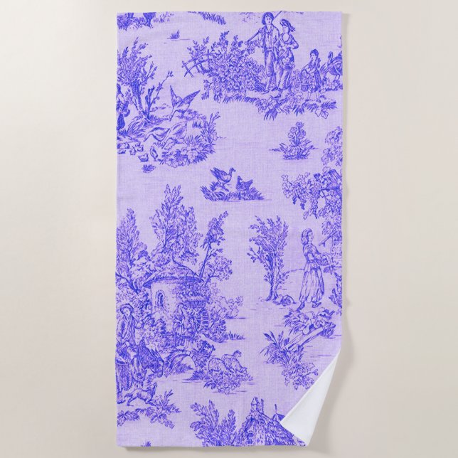 Französisch toile de jouy blau-weiß elegant strandtuch (Vorderseite)