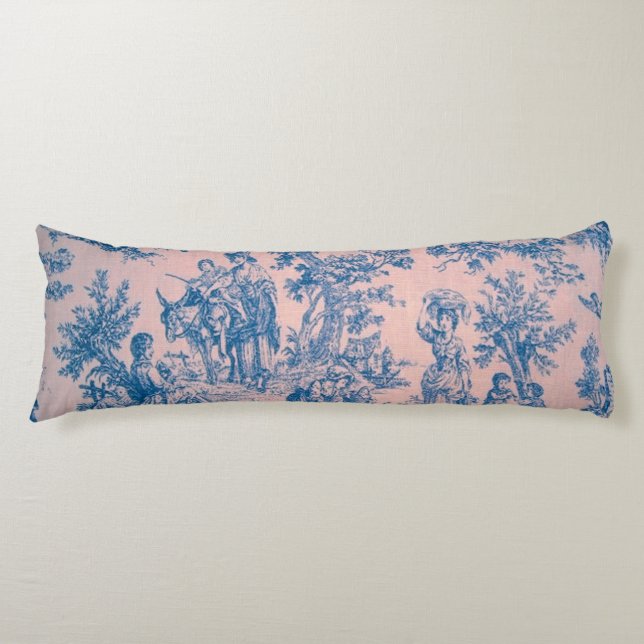 Französisch toile de jouy pink und blau elegant seitenschläferkissen (Vorderseite)