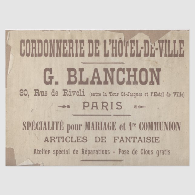 Französisch Typografie Torn Edge Decoupage Paris S Seidenpapier (Vorderseite)