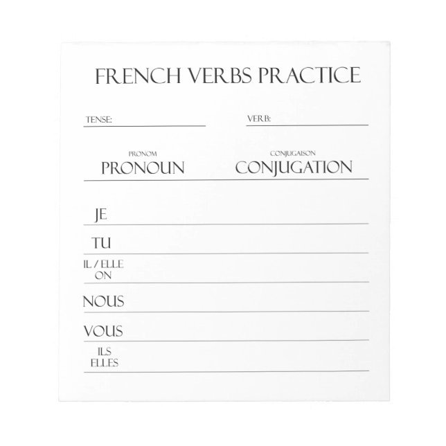 Französisch | Verbs Conjugation Practice Notizblock (Vorderseite)