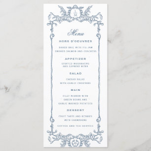 Französisch-Verziert-Barock   Monogramm-Hochzeit Menükarte