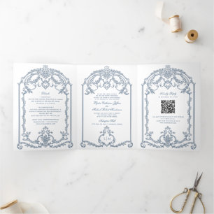 Französisch-Verziert-Barock-Tri-Fold-Hochzeit Dreifach Gefaltete Einladung
